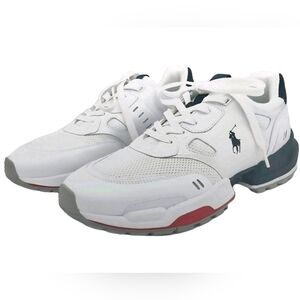 POLO RALPH LAUREN JOGGER LEATHER /MESH SNEAKERS  WHITE/NAVY/RED MENS US SIZE 11